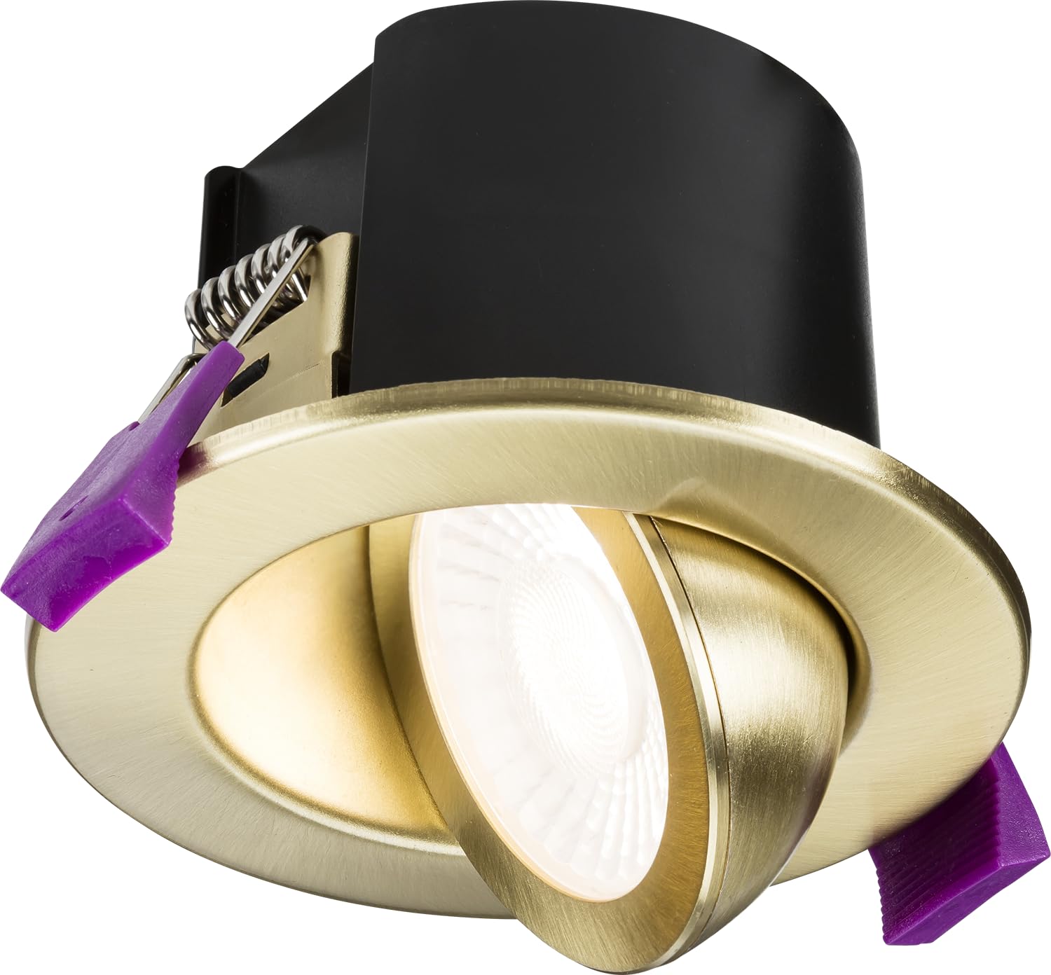 Knightsbridge SpektroLED Evo Tilt - Fire Rated IP65 Downlight with 2 x Wattage and 4 x CCT - Brushed Brass
