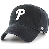 47 Brand MLB Black White Primary Logo Clean Up Adjustable Baseball Cap Hat, Adult One Size Fits All