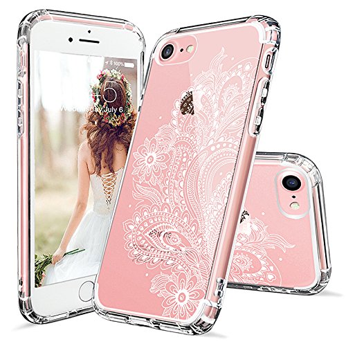 iPhone 7 Case, iPhone 8 Case, MOSNOVO White Floral Henna Paisley Flower Clear Design Transparent Plastic with TPU Bumper Protective Back Case Cover for Apple iPhone 7 (2016) / iPhone 8 (2017)