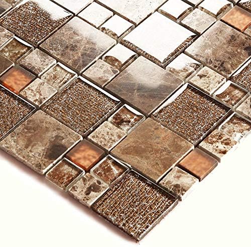 Brown Marble And Crystal Backsplash Glossy Tile Orange Glass Mosaic For Kitchen And Bathrooms Box Of 11 Sheets Amazon Com