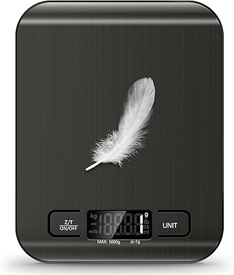 Food Scale, 11lb Kitchen Scale with 6 Units Tare Function & LCD Display, 0.05oz/1g Stainless Steel Digital Food Scale Grams and Ounces for Baking, Cooking, Dieting and Meal Prep (Black)