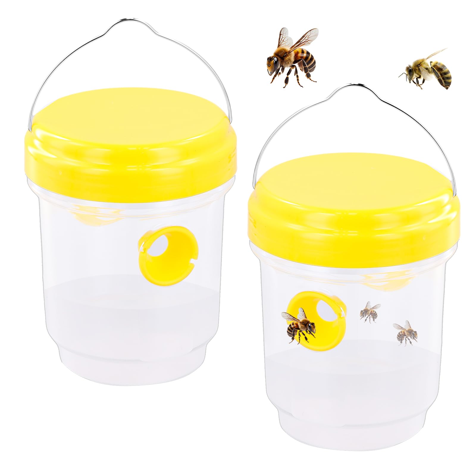 Carpenter Bee And Wasp Traps, Reusable Hornet Trap, Plastic Wasp Catcher for Garden, Hanging Insect Trap Fly Catcher, Animal-Friendly for Outdoor Indoor Safe Non-Toxic (2 Pieces, Yellow)