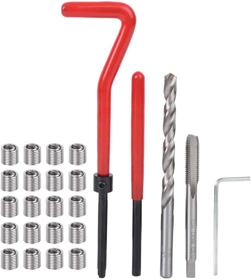 25Pcs Thread Repair Insert Kit M6 Damaged Threads Hand Tool with Thread Tap and Drill Bit for Auto Repairing: Home Improvement