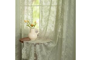 YJ YANJUN Sage Lace Green Curtains 63 Inch Length for Bedroom 2 Panels Elegant Flowered Light Filtering Semi Sheer Embroiderd Drapes for Living Room Dining Room Easter Decor 1 Pair Set W52 X L63 Light Green