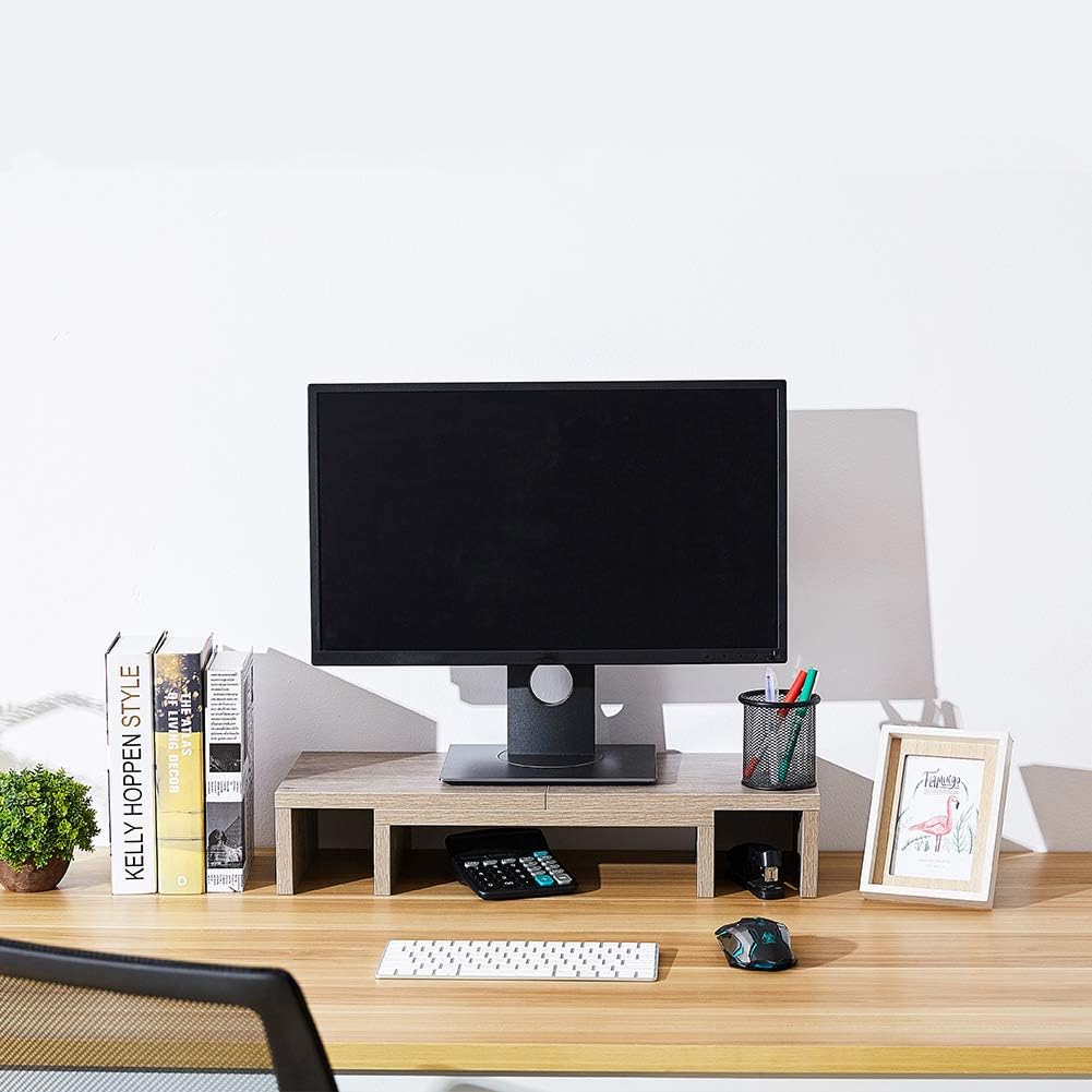 Superjare Monitor Stand Riser, Adjustable Screen Stand for Laptop Computer/TV/PC, Multifunctional Desktop Organizer - Cream Gray: Computers & Accessories