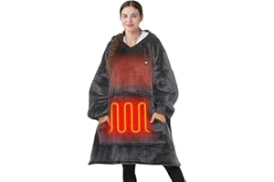 THREE POODLE Heated Wearable Blanket Hoodie, Oversized Sherpa Electric Hoodie Blanket, Gifts for Women(Battery Not Included)