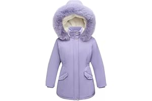 Girls Winter Parka Coats Fleece Lined Padded Warm Puffer Jackets Faux-Fur Hood Waterproof Down Outwear for Teen Kids
