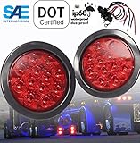 AutoSmart 4" Round LED Stop Turn Tail Light Includes Pair Light Red Lens, Grommet, Plug For Truck Trailer