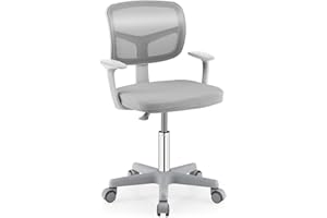Giantex Kids Desk Chair, Ergonomic Adjustable Teen Task Chair w/Y-Shaped Lumbar Support, Armrest & Universal Wheels, Mesh Kid Office Chair for Sturdy, Kids Computer Chair for Boys & Girls 4-12, Grey