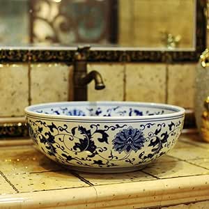 ZLXLX Lavabo del baño Lavabo sobre encimera Azul Blanco Europa Lavabo