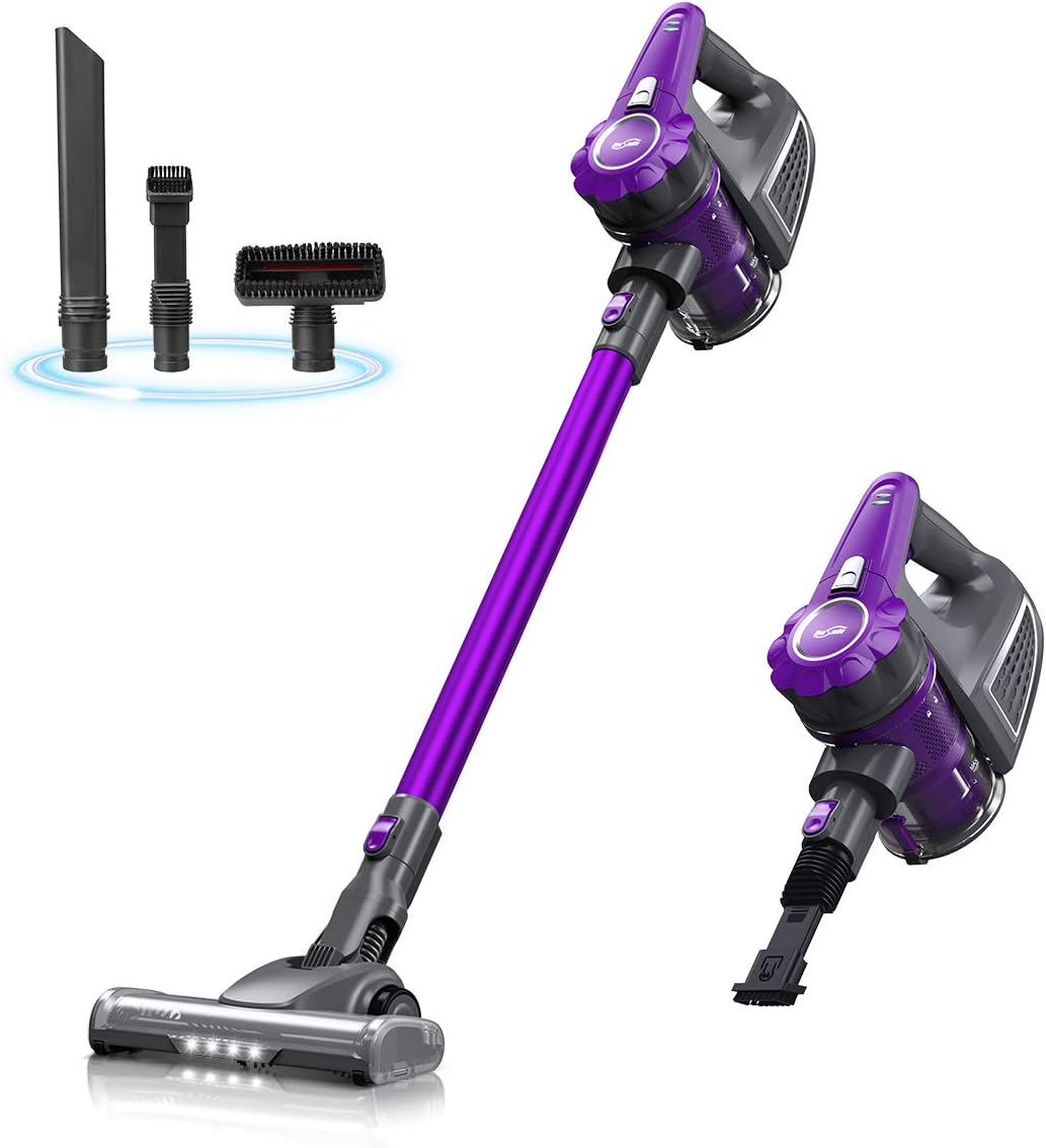 Housmile Cordless Vacuum Cleaner 4 in 1 Powerful Suction Vacuum Cleaner with Multiple Brush Handheld Stick Vacuum for Hardwood Floor Carpet Pet Hair Purple
