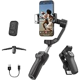 FUNSNAP CM9 3-Axis Gimbal Stabilizer for iPhone &amp; Android | 360&deg; Pan Rotation, Built-in Extension Rod, Stabilizer w/Light, AI Tracking, Foldable, 13H Battery