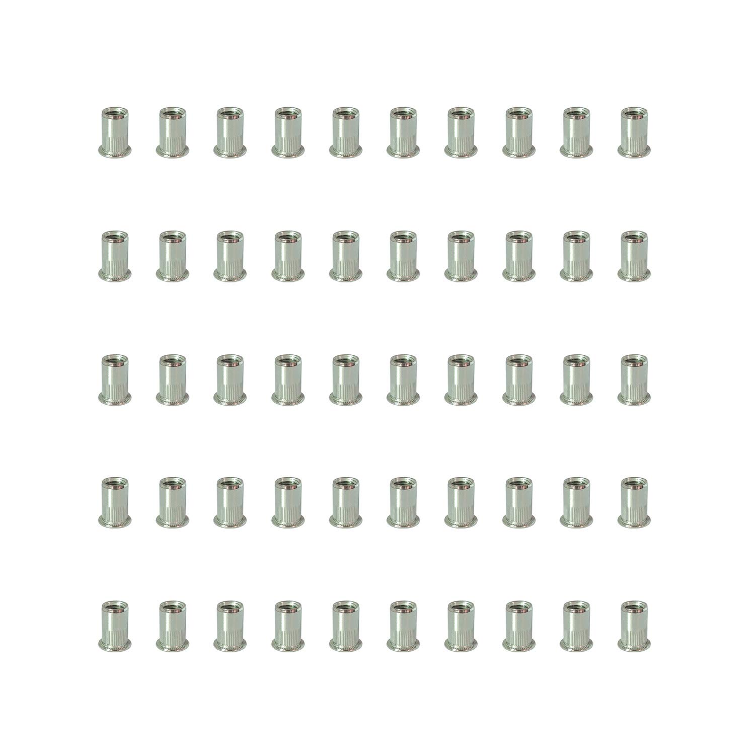 50 pcs Flat Head Stainless Steel (304) Pulling Rivet Nuts M4 M5 M6 M8 M10 Vertical Stripes Riv nuts Insert Nuts with Data Sheet