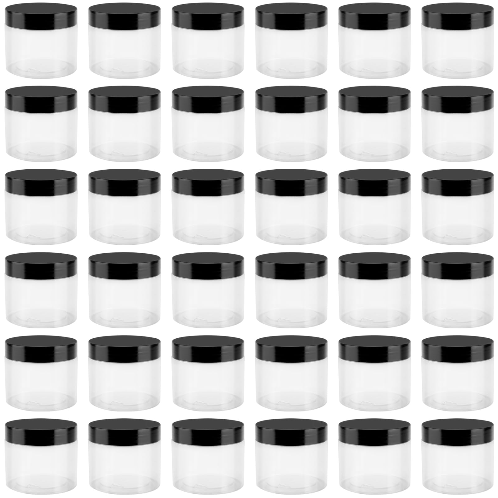 PINGEUI 36 Pack 120ml Small Round Plastic Jars, Wide Mouth Storage Jars with Black Lids, Clear Plastic Jar Empty Plastic Containers for Nuts, DIY Arts Crafts, Beads