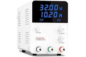DC Power Supply Variable, Eventek 32V 10.2A Bench Power Supply Adjustable, Switching Regulated Power Supply with High Precision 4-Digits LED Display and Alligator Leads
