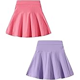 Fdqin 2 Pack Girls Skirts Elastic Flared Plain Tennis Skater Skirts with Built-in Shorts Kids Active Flowy Skorts