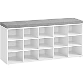 VASAGLE Shoe Bench with Cushion, Storage Bench with Padded Seat, Entryway Bench with 15 Compartments, for Bedroom, 11.8 x 41.