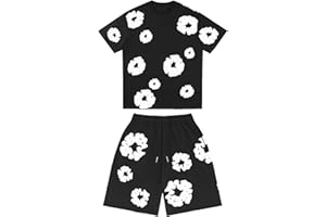 Men Women Tracksuit Set Casual Oversized Short Sleeves Tops and Shorts Vintage Kapok Printed Hip Hop Streewear