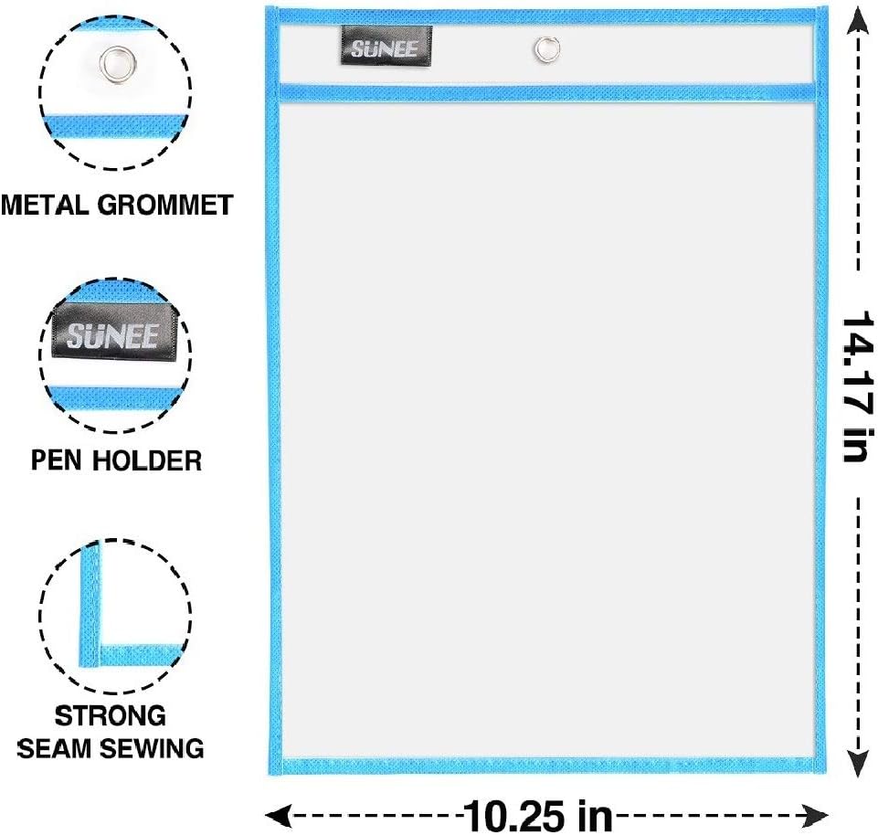 SUNEE Dry Erase Pockets 10 Packs - Reusable & Oversized 10" x 14" - Clear Durable Plastic Sleeves with 1 Book Ring for Classroom Organization, Teacher and School Supplies : Office Products