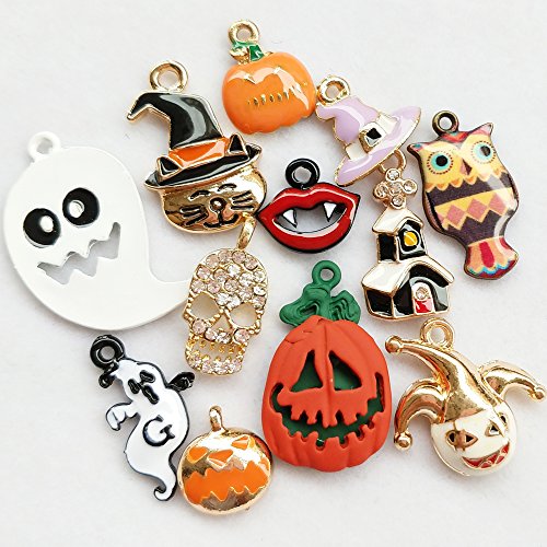 Dandan DIY Assorted 12pcs Halloween Alloy Charm Pendant Pumpkin Owl Ghost Skull Jewelry Making (Halloween Style)