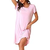 cheibear Womens Sleepshirt Short Sleeves Christmas Pajama Dress Ruffle Nightshirt Lounge Nightgowns