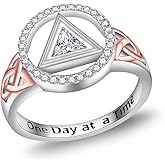 Salloog AA Sobriety Rings for Women - 925 Sterling Silver CZ Alcoholics Anonymous Ring Celtic Stay Sober Gifts AA Addiction Recovery Gifts 6-11#