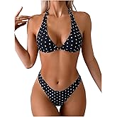 WDIRARA Women's Polka Dots Bikini Set Halter Triangle Swimsuit 2 Piece Bathing Suit