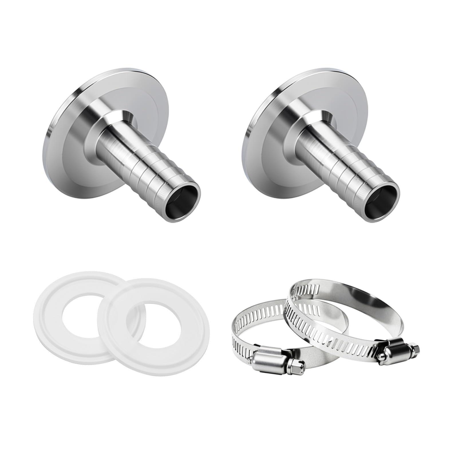 Photo 1 of 2 Pack 1.5" Tri Clamp to 5/8" Barb Fitting Stainless Steel Adapter Sanitary Hose Barb Fittings with 2pc Silicone Gasket and Hose Clamp (5/8 Inch Hose Barb)
