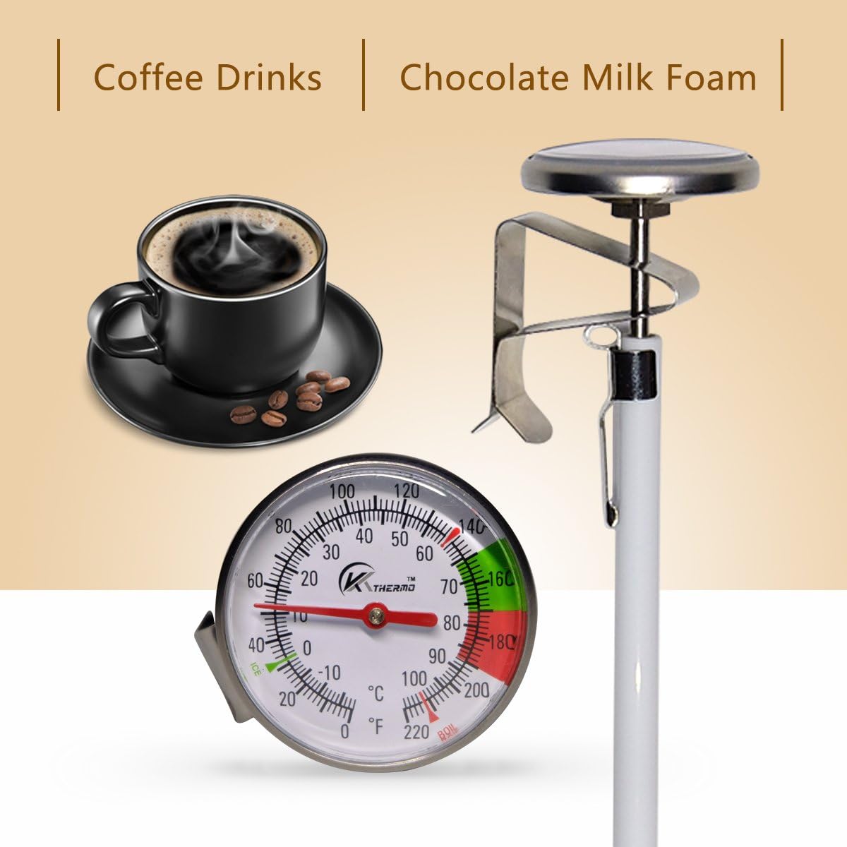 KT THERMO Instand Read 2-Inch Dial Thermometer,Best For The Coffee Drinks,Chocolate Milk Foam: Home & Kitchen