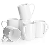 Sweese White Coffee Mug, Porcelain 11 Oz Coffee Mugs Set of 6, Ceramic Coffee Cups with Handle for Coffee, Tea, Cocoa, Cappuccino, Latte and Mulled Drinks