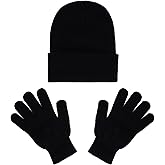 Winter Beanie Hat and Gloves Set for Women Men, Knit Hat Warm Gloves Unisex Cold Weather Cap Stretchy Glove
