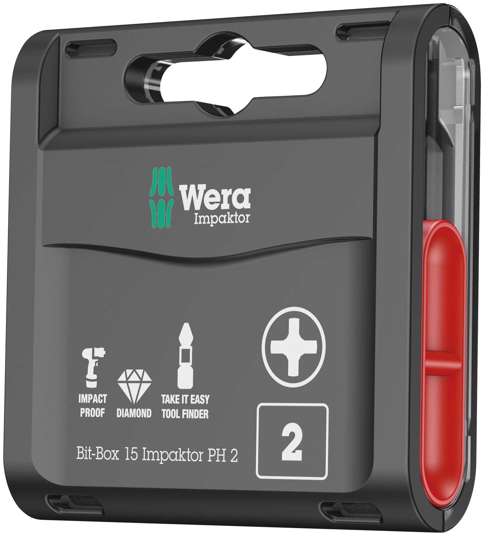 Wera 05057752001 Impaktor PH2 Tri Torsion Impact Anti Cam-Out Phillips Bit-Box, 0 W, 0 V, Black, 2 x 25 mm, 15-Piece