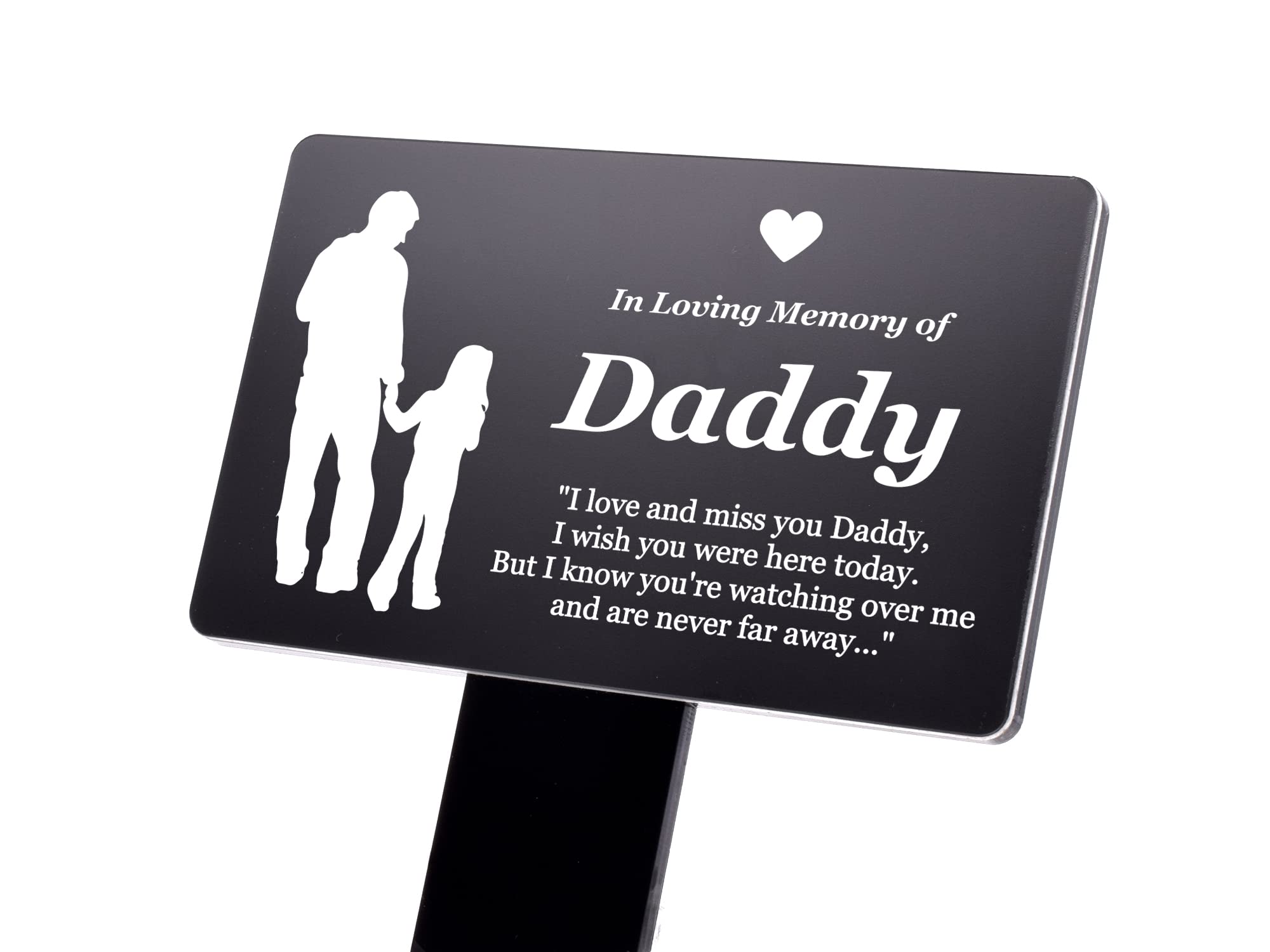 In Loving Memory of Daddy - Engraved Memorial Stake with poem and (daughter) illustration (Gold/Silver/Copper or Black & White Plaque) (Black & White)