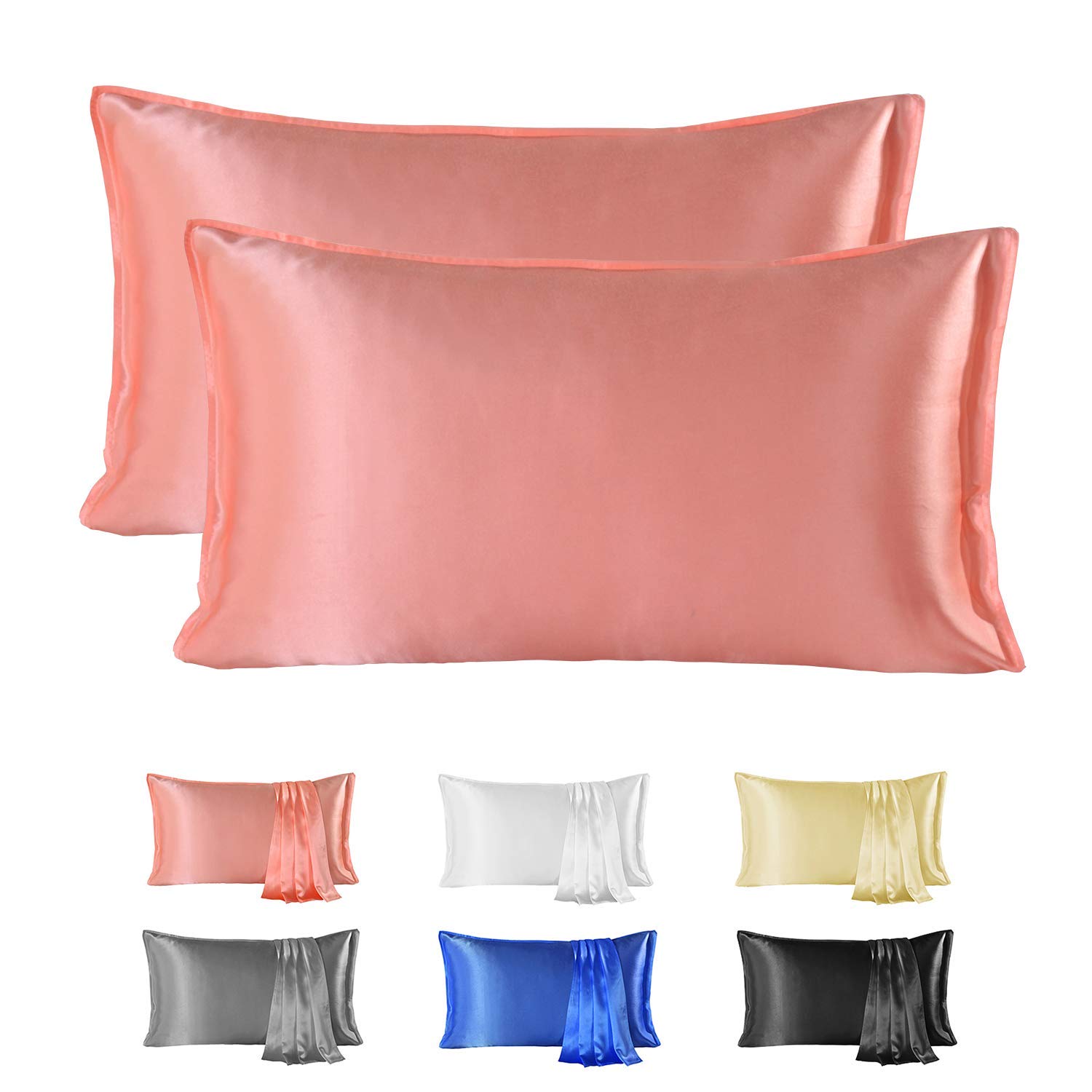 Since Silk 100% Mulberry Silk Pillowcase 2 Pieces Set, 22 Momme Grade 6A Silk Pillowcases for Hair and Skin, Soft Silk Pillow Case with Envelope Closure (50x90 cm, Pink)
