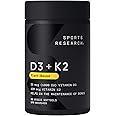 Sports Research Vitamin D3 + K2 with 1000iu of Plant-Based D3 & 120mcg of Vitamin K2 as MK-7 Non-GMO Verified & Vegan Certifi