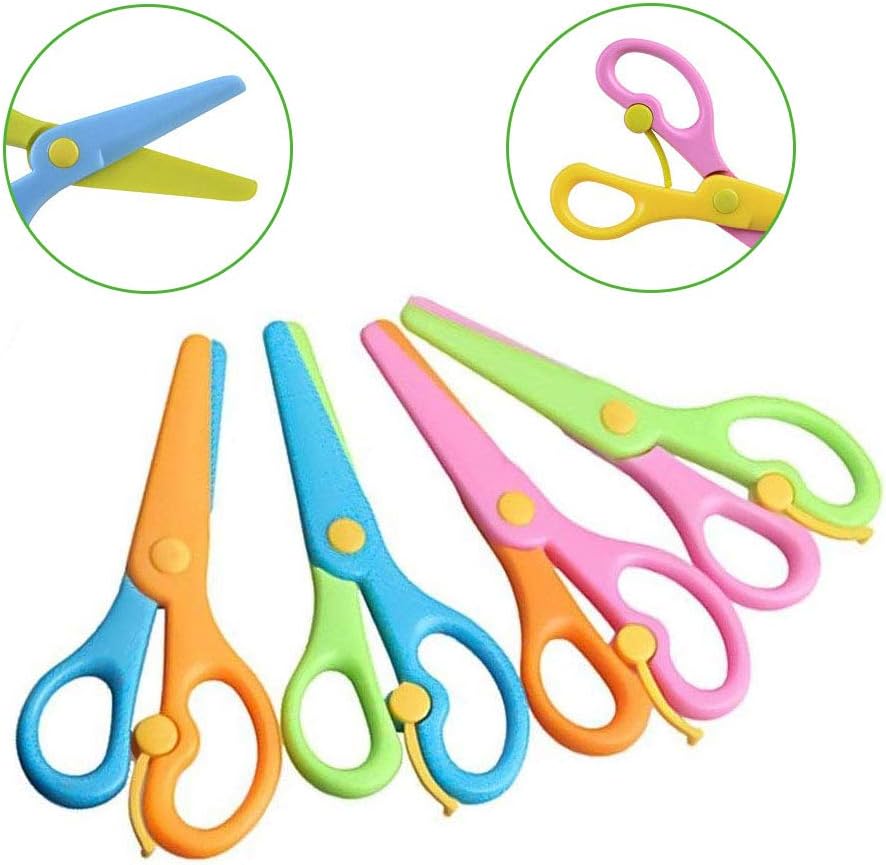 LovesTown Preschool Training Scissors, 4Pcs Children Safety Scissors Pre-School Training Scissors Safety Scissors Art Craft Scissors