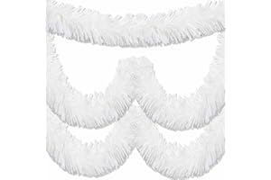 CLAYGHSEN 50 Feet Valentine's Day Foil Fringe Garland Metallic Tassle Banner Wall Hanging Tinsel Streamers Backdrop for Parade Floats, Wedding, Birthday, Mardi Gras Party Decorations(2" x 50', White)