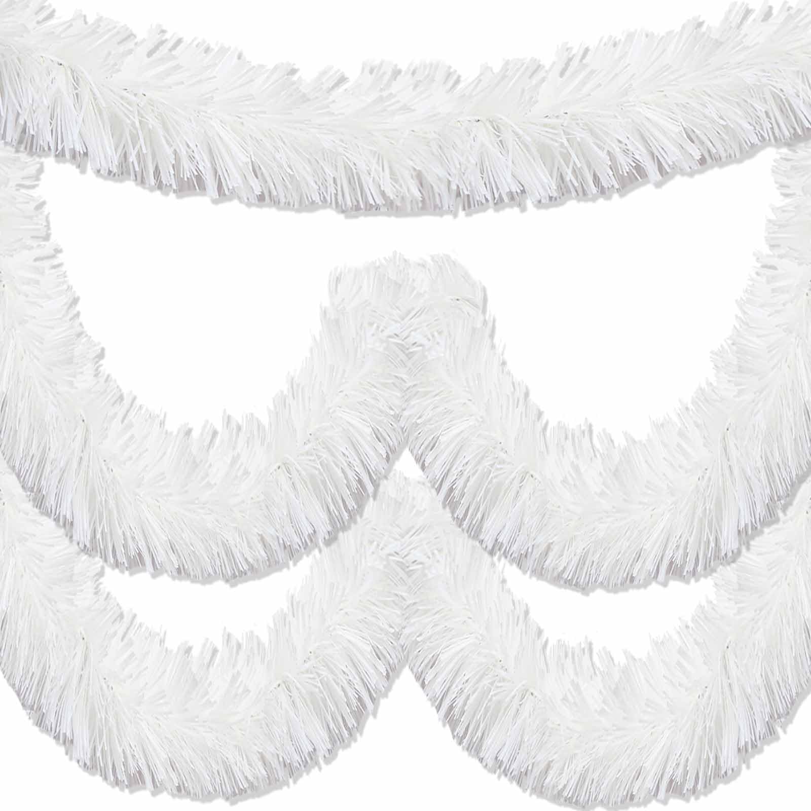 Photo 1 of 25 Feet Christmas Foil Fringe Garland Metallic Tassle Banner Wall Hanging Tinsel Streamers Backdrop for Parade Floats, Thanksgiving, Birthday, Halloween Party Decorations(4" x 25', White)