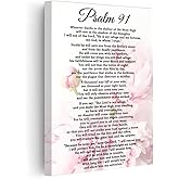 PBXBJY Psalm 91 Canvas Wall Art Christian Bible Verses Picture Prints Scripture Poster Framed Christ Religious Wall Decor for Church Prayer Living Room (Pink, (12.00" x 18.00"))