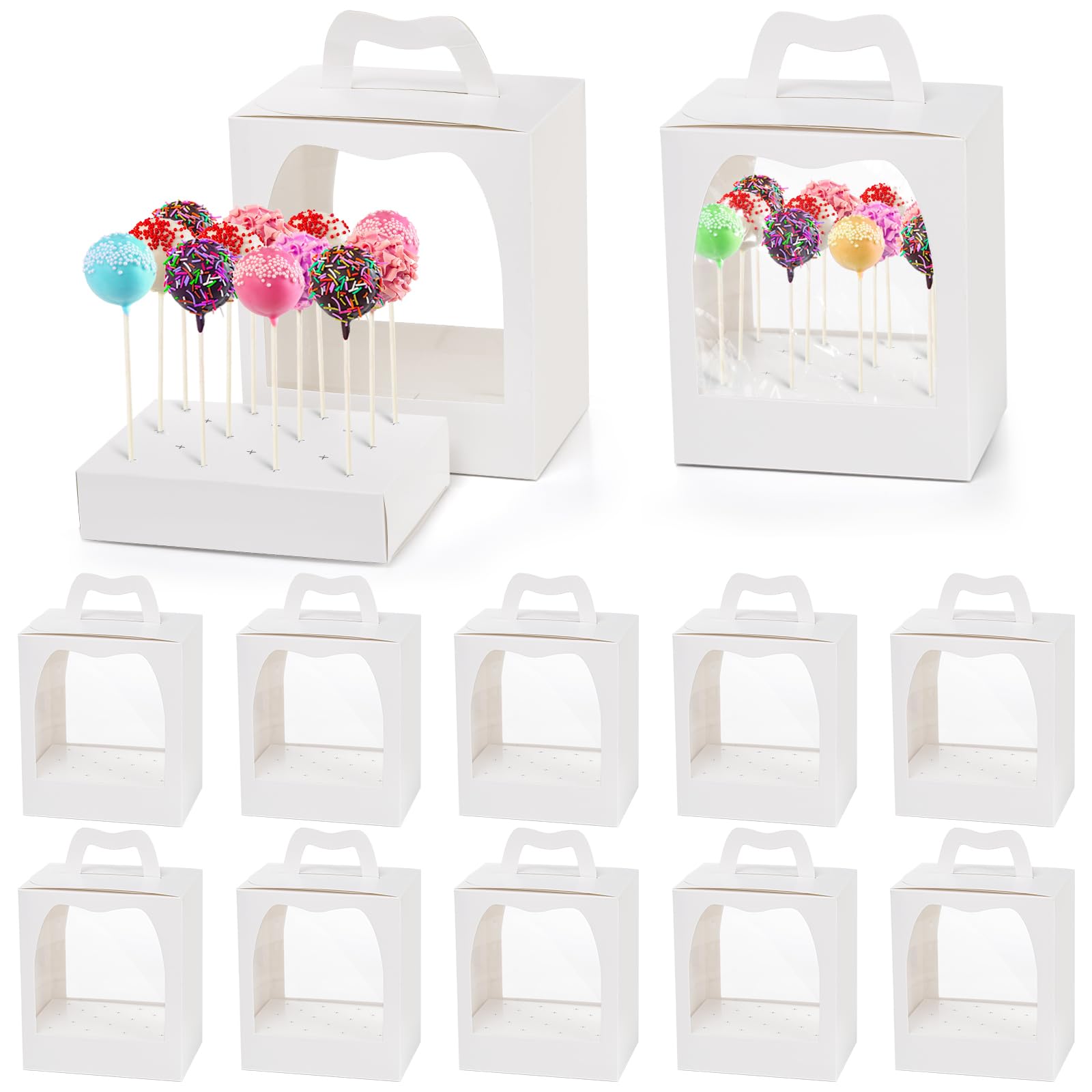 Photo 1 of Nicunom 12 Pack Cake Pop Boxes, 18 Holes Cakes Pop Holder Cake Pops Packaging Boxes Gift Cakes Pop Stand Portable Lollipop Display Carriers for Wedding Birthday Baby Shower Party