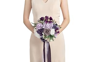 Ling's moment Purple Bridal Bouquet for Bride, Lilac Wedding Bouquets for Bride Maid of Honor Bridesmaid, 9 Inch Silk Round A