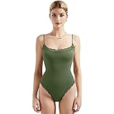 SUUKSESS Women Square Neck Lace Bodysuit Sleeveless Spaghetti Strap Tank Top