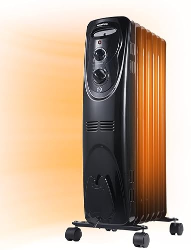 PELONIS Radiator Heater for Large Space, Electric Oil Filled Radiator, Dual Knobs, 1500W, Quiet Space Heater, 3 Modes, Tip-over Protection