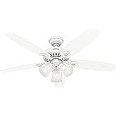 Hunter 52 inch Indoor Ceiling Fan with LED Lights - White Ceiling Fan with Pull Chain, For Bedroom or Living Room, Standard M