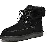 BEAU TODAY Womens Winter Snow Boots, Fur Lined Ankle Booties for Women, Chunky Platform Lace-up Boots Shoes Suede Leather Non-slip Warm Winter Shoes