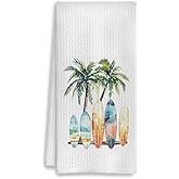 COWEB Coastal Summer Beach & Bath Dish Towels - Tropical Palm Tree Decorative Hand Towels for Kitchen & Bathroom Decor, 16x24 Inch