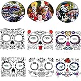 COKOHAPPY Day of the Dead Sugar Skull Rose Floral Skeleton Temporary Face Tattoo Kit - Pack of 6 Kits