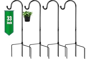 GOFORWILD Shepherd Hook 4 Pack Black, 33 inches Tall, Made of Premium Metal for Garden Decor, Plant Hanger, Lantern Hook, Solar Light Hanging, 7012