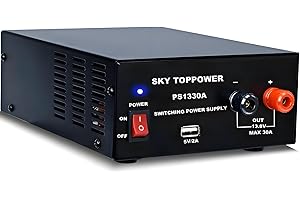 13.8V 30A DC Power Supply for Ham Radio,30 Amp Compact Regulated Bench Power Supply Lab Benchtop AC to DC Converter,Cooling Fan,5V 2A USB Interface,Powering Ham Radio, Amplifiers,SKY TOPPOWER PS1330A