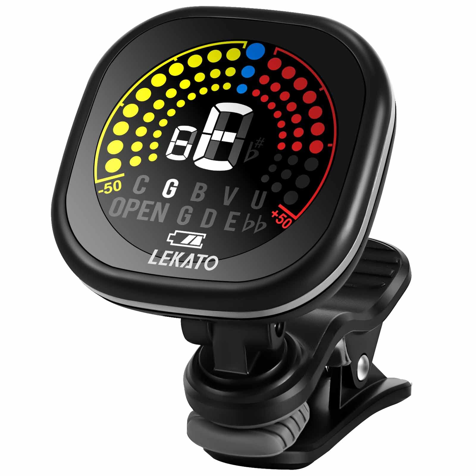 LEKATO Guitar Tuner Rechargeable, Clip-on Chromatic Tuner with Color Screen for Acoustic/Electric Guitar, Bass, Ukulele, Violin, Bright Display